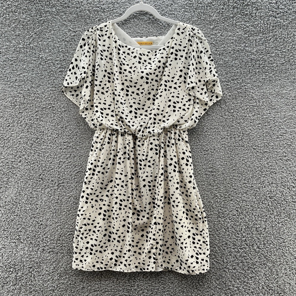 Alice Olivia Dress Womens Medium White Black Geo Silk Ladylike Party Mini‎